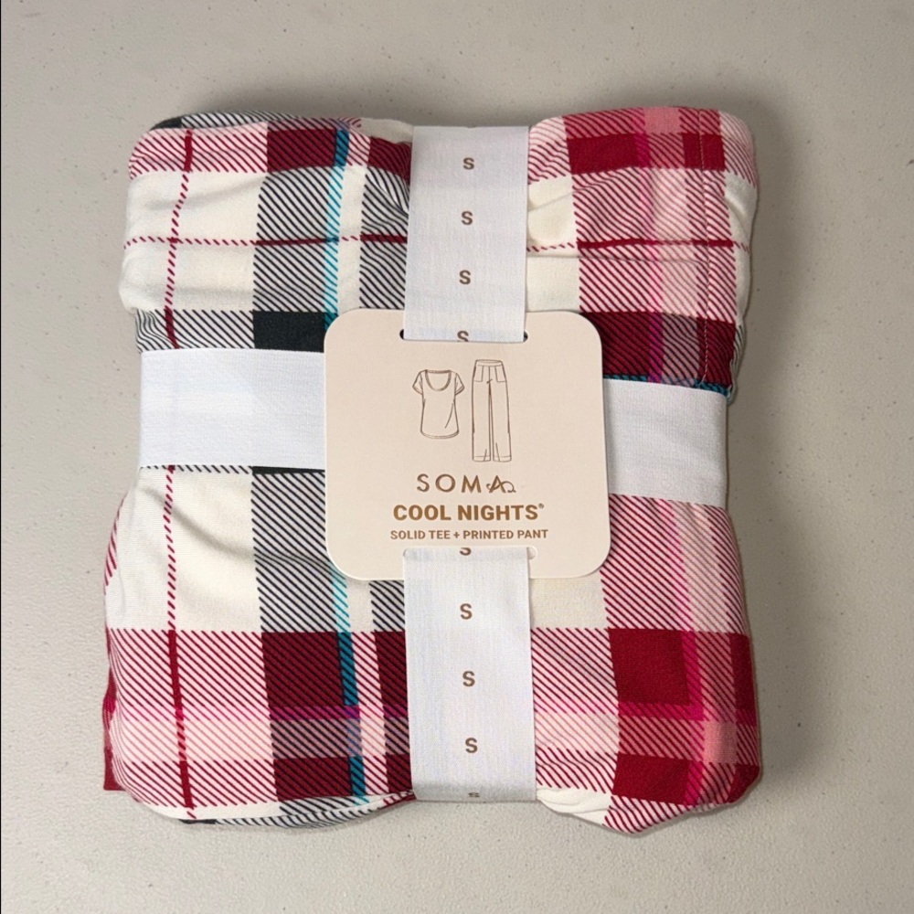 Soma Cool Nights Red and White Plaid Pajama Set